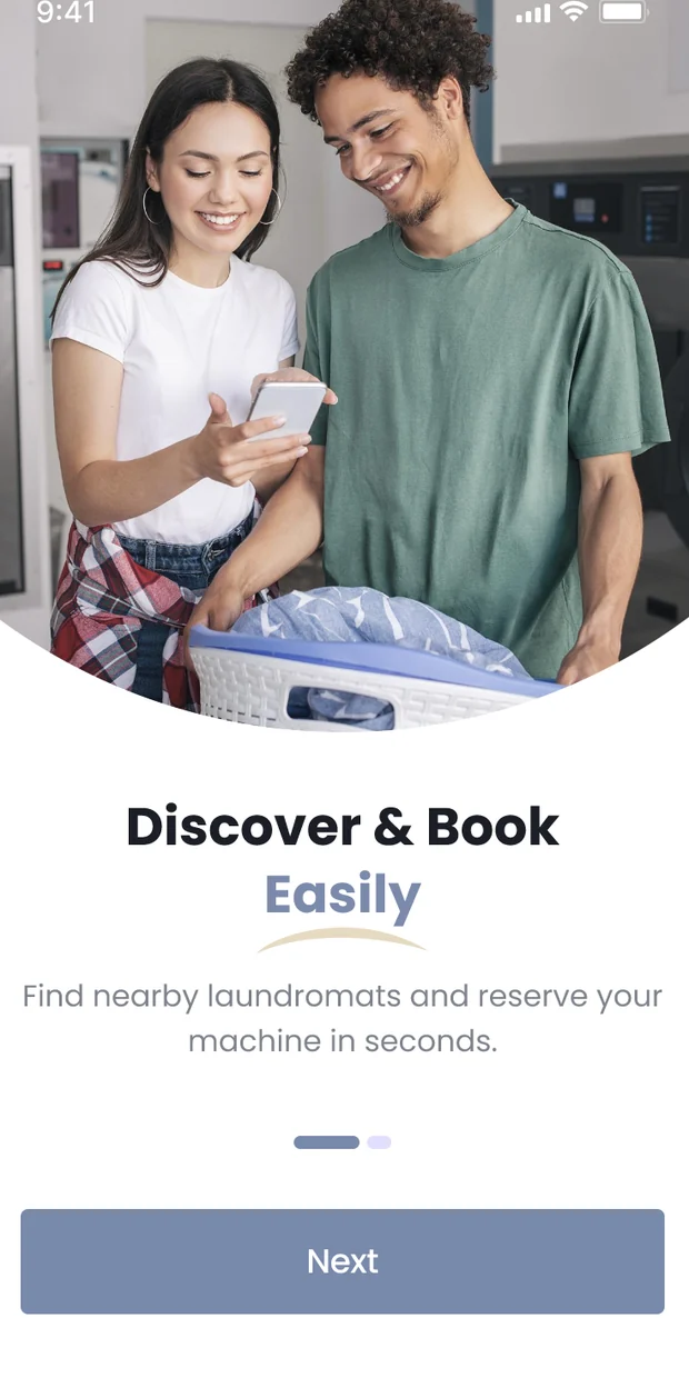 Discover and book a laundry machine in the ROBI Wash app